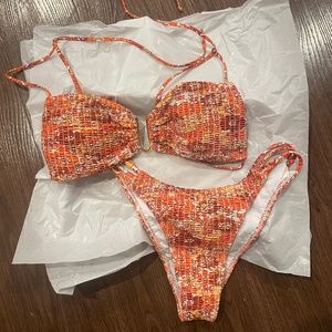 Orange Floral Backless Bikini Set - Never worn